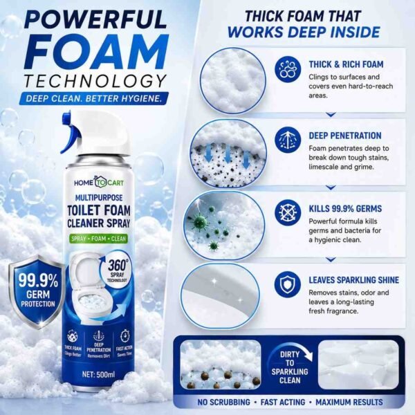 p3 Eco-Friendly Toilet Foam Cleaner Spray Cleans Deodorizes Removes Limescale Leaves Fresh Scent Powerful Cleanse 500ml